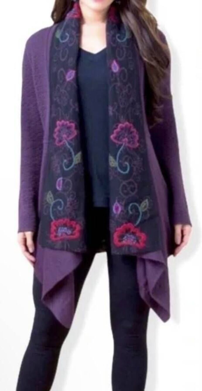 Peruvian Link Alpaca Collection Purple Embroidered Waterfall Cardigan Boho Hippy